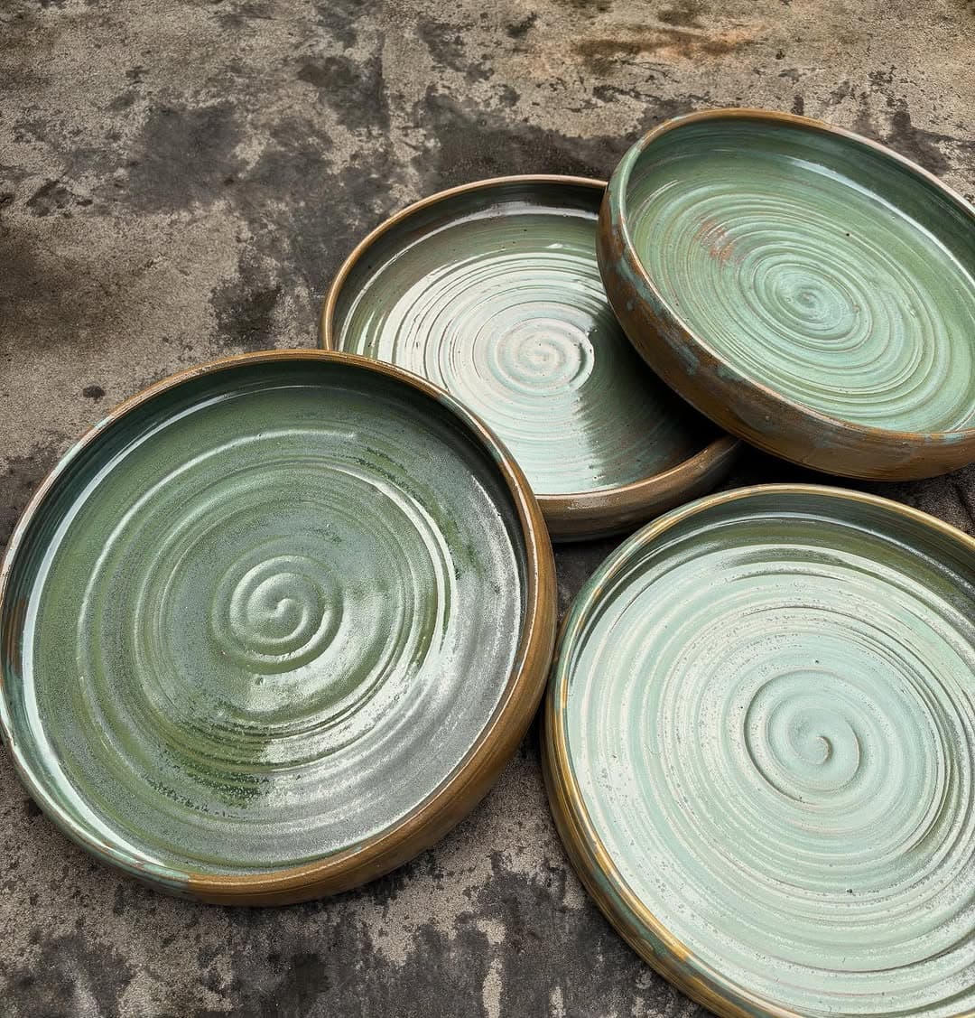 Large celadon restaurant plates handmade by Studio Sira